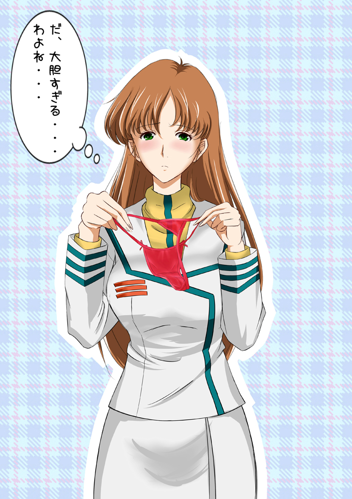 1girl, brown_hair, choujikuu_yousai_macross, cowboy_shot, green_eyes, hayase_misa, long_hair, macross