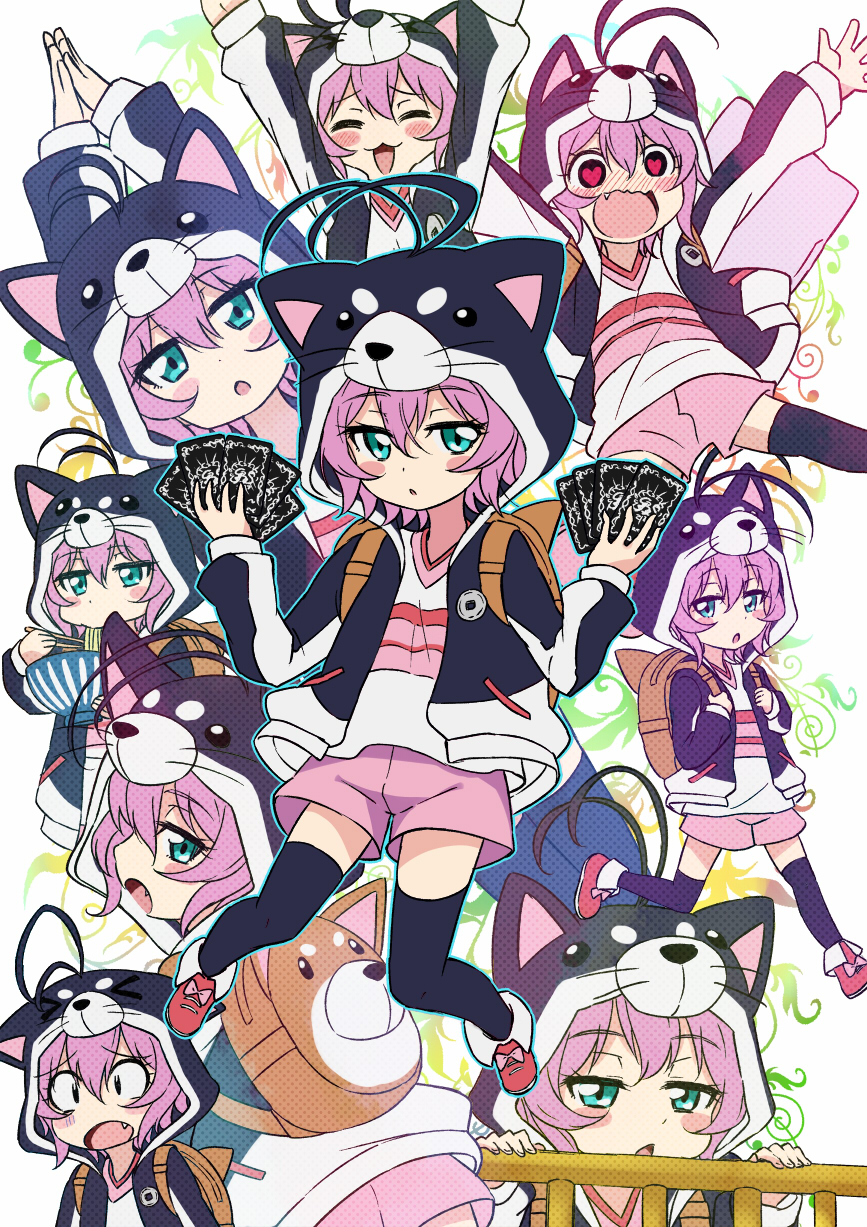 1girl, animal_backpack, animal_hood, backpack, bag, battle_spirits:_burning_soul, blush, blush_stickers