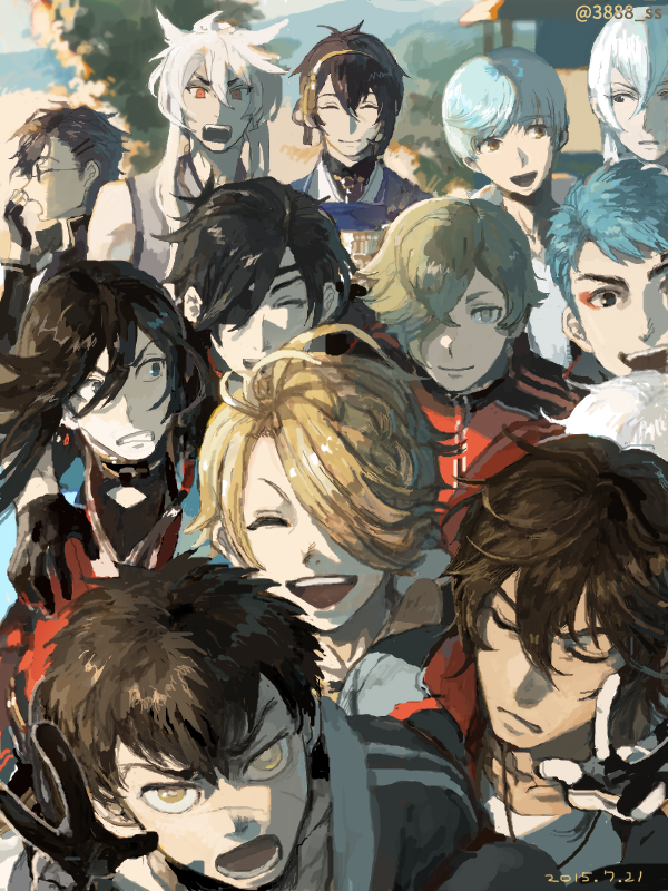6+boys, akashi_kuniyuki, black_hair, blonde_hair, blue_eyes, blue_hair, brown_hair, closed_eyes