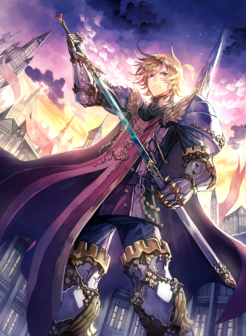 1boy, 369minmin, armor, blonde_hair, last_chronicle, original, red_eyes, sheath