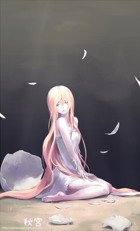 1girl, blonde_hair, chemise, eggshell, long_hair, original, piano_(agneschen), sitting