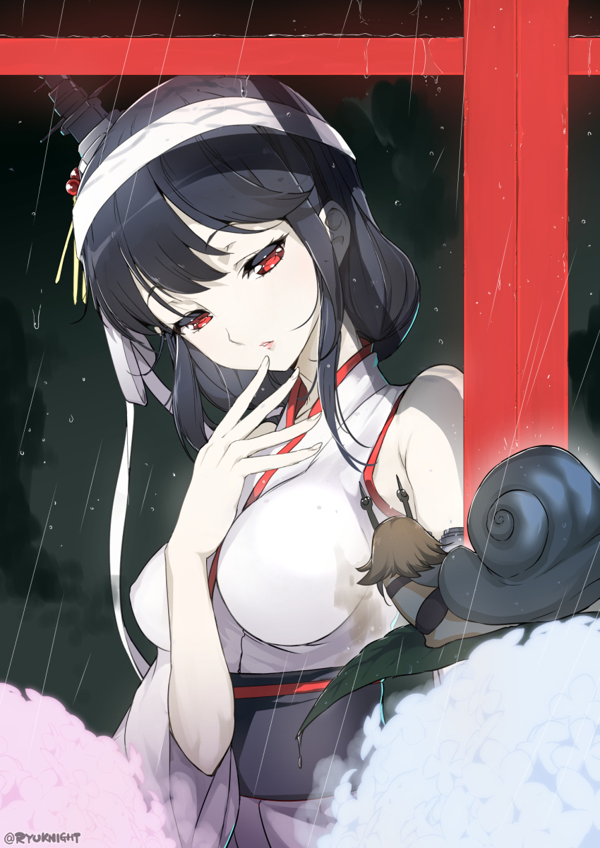 2girls, black_hair, brown_hair, hair_ornament, headgear, highres, kantai_collection, multiple_girls