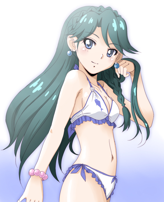 1girl, amraam120c, bikini, blue_eyes, go!_princess_precure, green_hair, kaidou_minami, long_hair