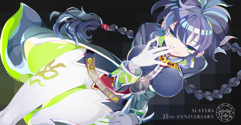 1girl, anniversary, ars_goetia, belt, braid, breasts, copyright_name, gloves