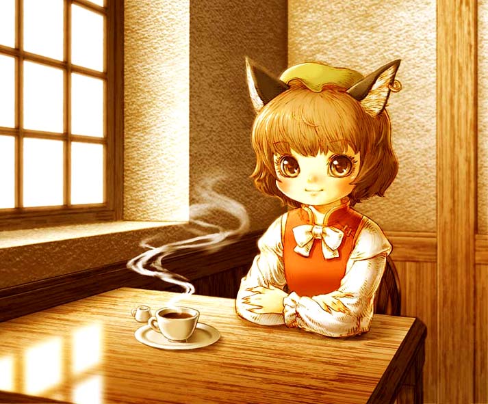 cat_ears, chen, cup, earrings, hat, jewelry, souri, tea