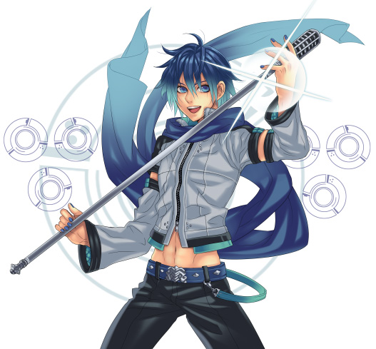 abs, belt, blue_eyes, blue_hair, hatake_michi, hatakemichi, jacket, kaito