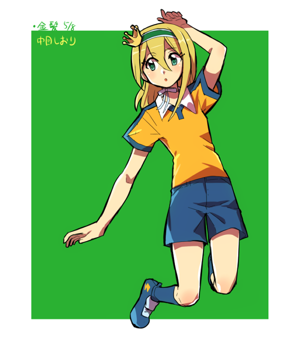147, 1girl, :o, arm_up, blonde_hair, blush, character_name, crown