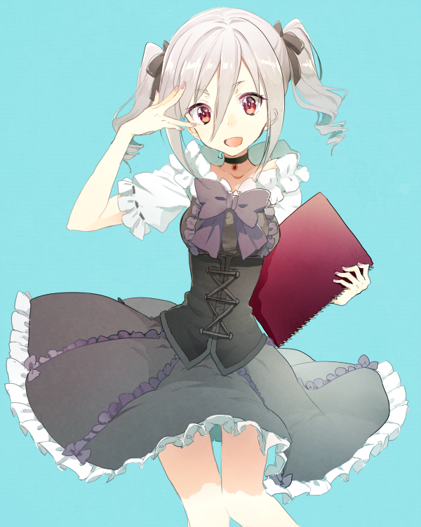 1girl, blush, dress, drill_hair, eka_eri, gothic_lolita, hair_ribbon, idolmaster