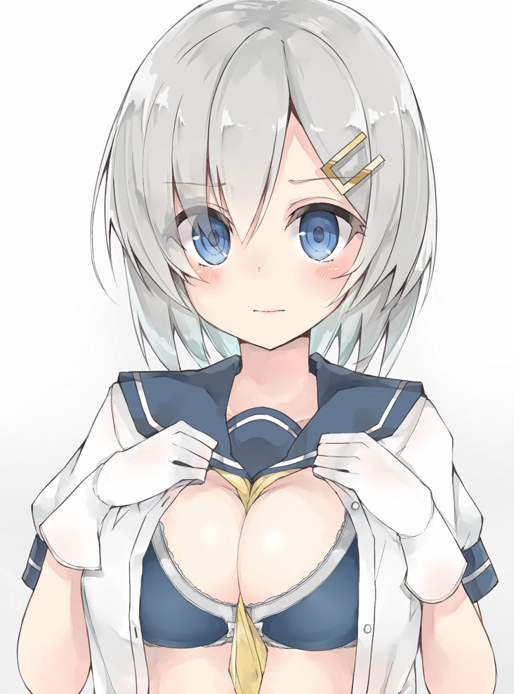 1girl, blue_eyes, blush, bra, breasts, cleavage, cole, gloves