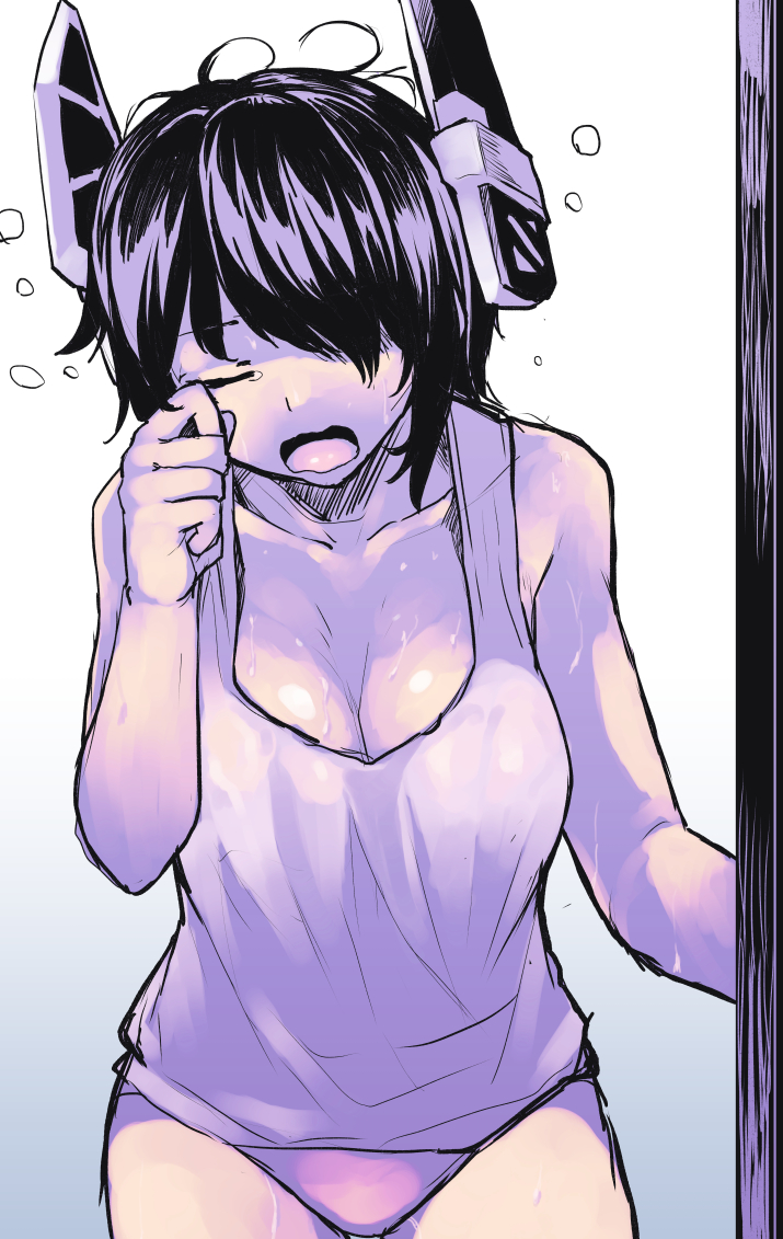 1girl, aaru_(tenrake_chaya), breasts, cleavage, closed_eyes, collarbone, cowboy_shot, eyepatch