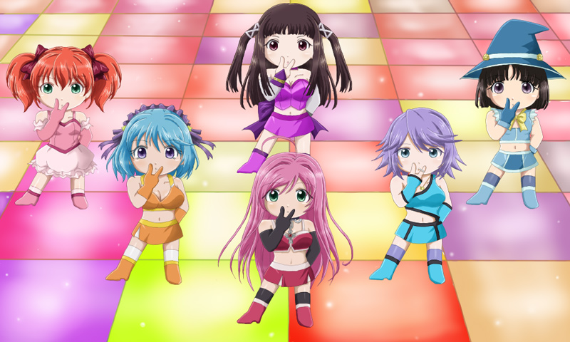 6_girls, akashiya_moka, black_hair, blue_hair, chibi, cute, kurono_kurumu, pink_hair