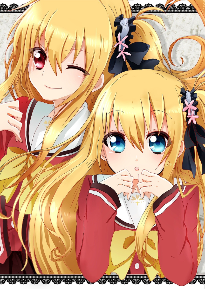 2girls, blonde_hair, blue_eyes, charlotte_(anime), dual_persona, highres, long_hair, multiple_girls