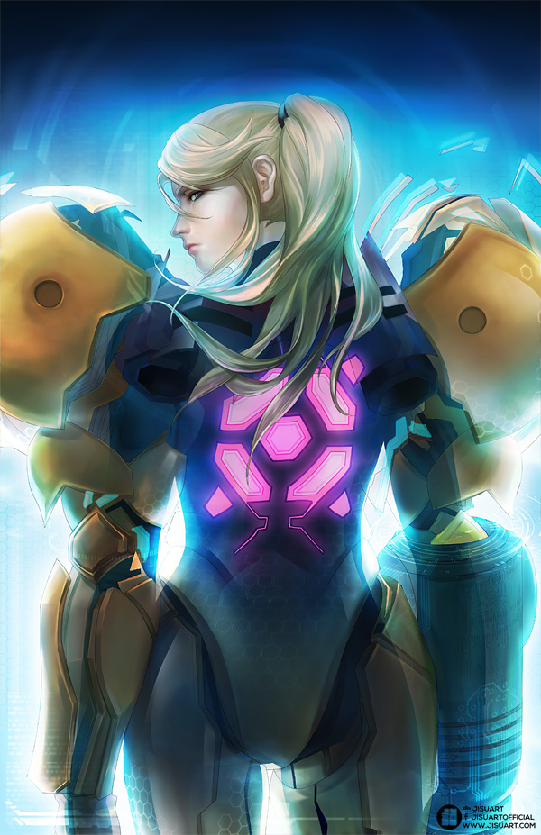 back, blonde_hair, jisuart, long_hair, looking_back, metroid, ponytail, samus_aran