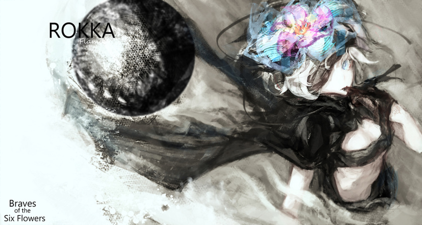 1girl, blue_eyes, cape, eyepatch, flower, fremy_speeddraw, hair_flower, hair_ornament