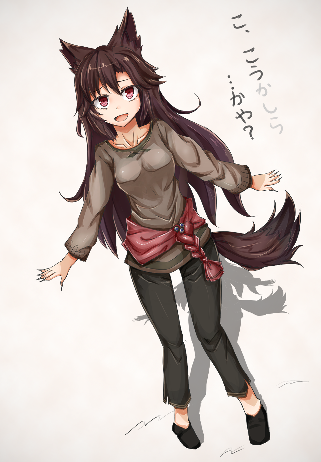 1girl, alternate_costume, animal_ears, blush, breasts, brown_hair, casual, collarbone