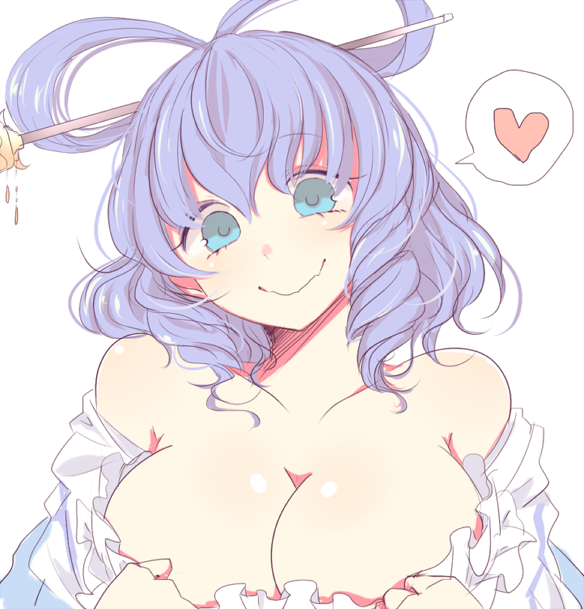 1girl, bare_shoulders, bianco_(mapolo), blue_eyes, blue_hair, breasts, cleavage, hair_ornament