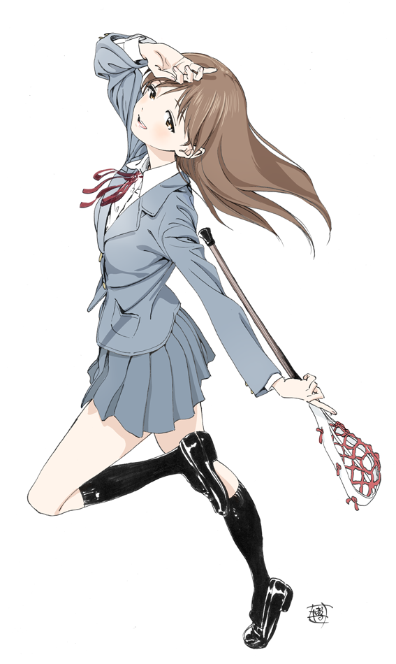 1girl, brown_eyes, brown_hair, hiro_(dismaless), idolmaster, idolmaster_cinderella_girls, lacrosse_stick, long_hair