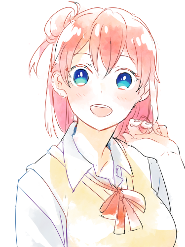 blue_eyes, lowres, open_mouth, pink_hair, school_uniform, short_hair, sweater_vest, yahari_ore_no_seishun_lovecome_wa_machigatteiru.