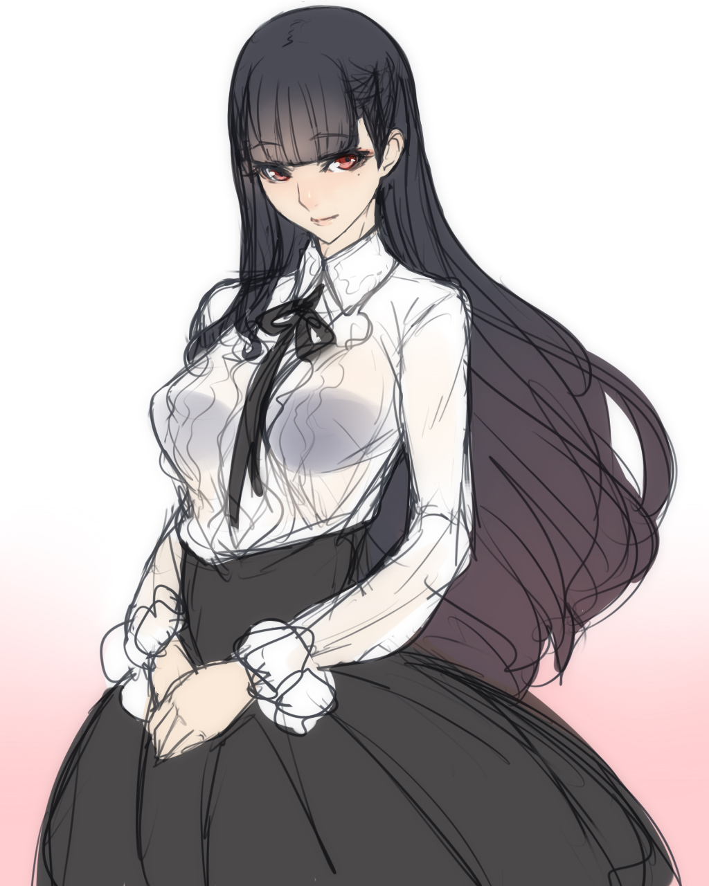 1girl, ban, bangs, black_hair, blunt_bangs, dress, highres, long_hair