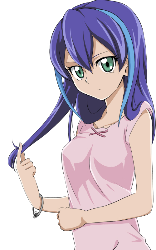 1girl, blue_hair, bracelet, camisole, green_eyes, hair_down, hijiri-tukasa, jewelry