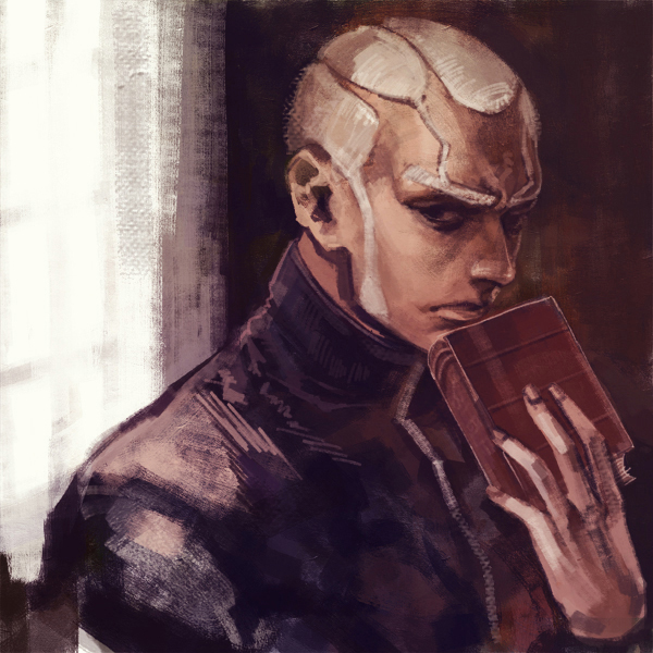 1boy, book, dark_skin, enrico_pucci, jojo_no_kimyou_na_bouken, solo, uko_(moi08), white_hair