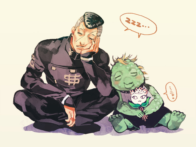 2boys, father_and_son, gakuran, jojo_no_kimyou_na_bouken, multiple_boys, nekogusa_(jojo), nijimura's_father, nijimura_okuyasu