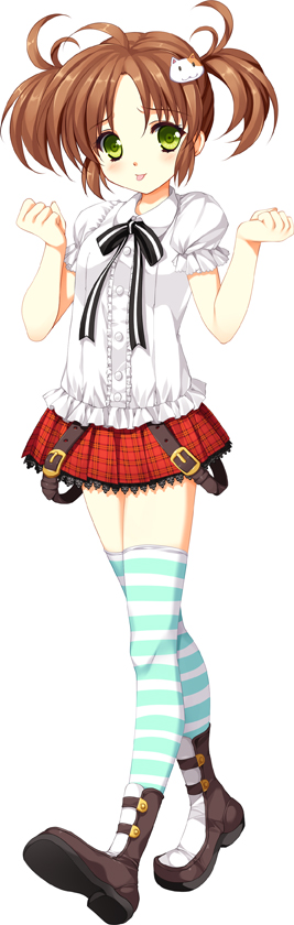 1girl, arisugawa_miria, brown_hair, full_body, green_eyes, looking_at_viewer, simple_background, solo