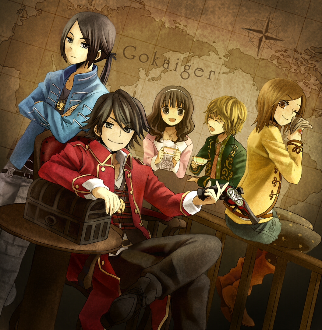 2girls, 3boys, ahim_de_famille, captain_marvelous, don_dogoier, female, joe_gibken, kaizoku_sentai_gokaiger