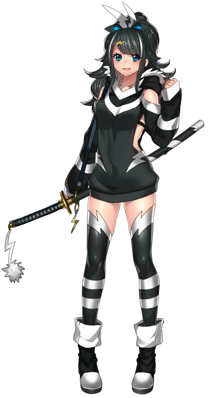 1girl, black_hair, blue_eyes, highres, katagiri_hachigou, katana, long_hair, personification