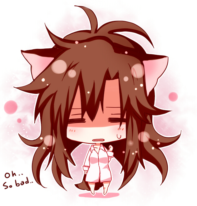 1girl, =_=, animal_ears, awake, brown_hair, chibi, closed_eyes, collarbone