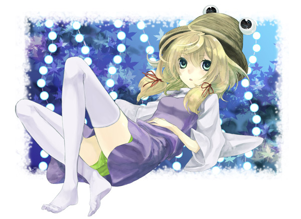 blonde_hair, eyes, green_eyes, hair_ribbon, hat, moriya_suwako, moyasix, ribbon