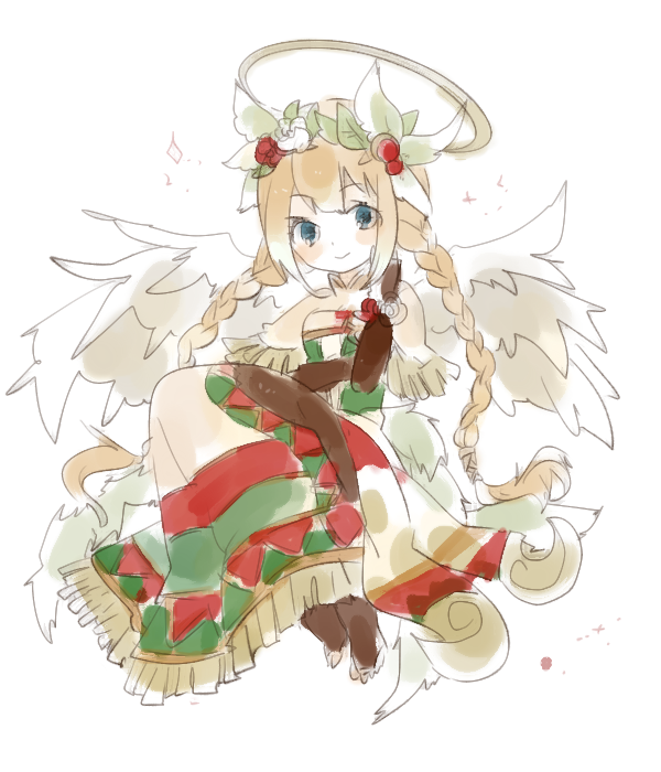 1girl, angel, angel_wings, archangel_(p&amp;d), blonde_hair, blue_eyes, blush, braid