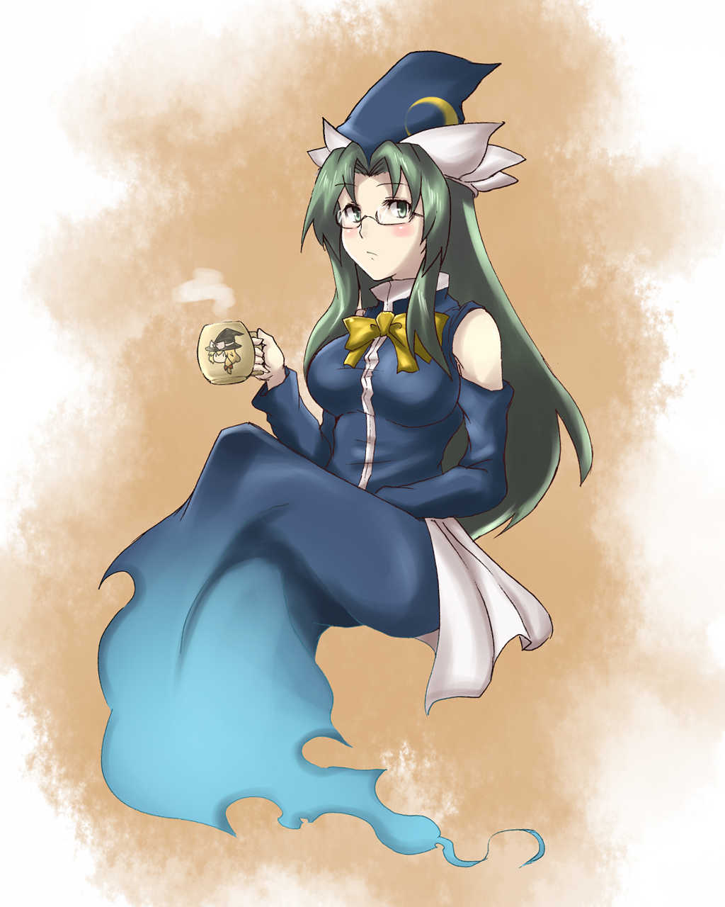 bespectacled, cup, glasses, green_eyes, green_hair, hat, highres, kirisame_marisa