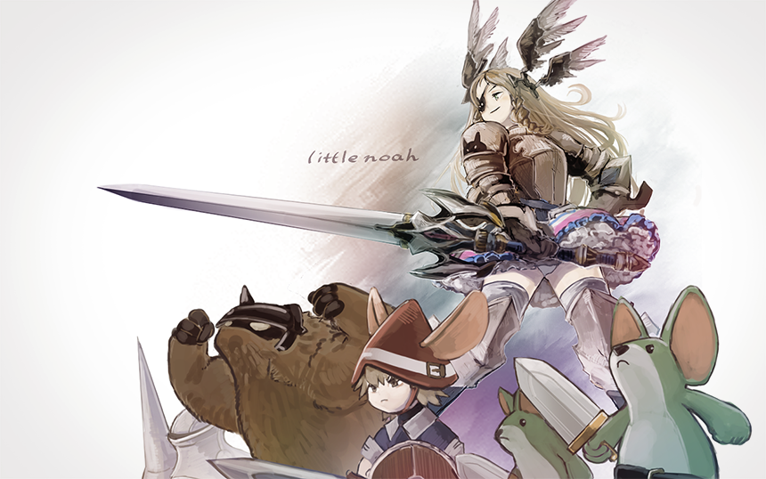 1girl, armor, armored_dress, blonde_hair, braid, breastplate, character_request, copyright_name