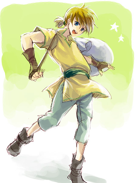 1boy, blonde_hair, blue_eyes, dew_(fire_emblem), fire_emblem, fire_emblem:_seisen_no_keifu, kaito_(sawayakasawaday), low_ponytail, open_mouth, solo