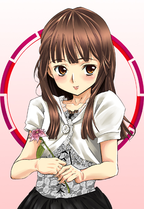 brown_eyes, brown_hair, child, flower, gachihomo, kamen_rider, kamen_rider_den-o_(series), kohana
