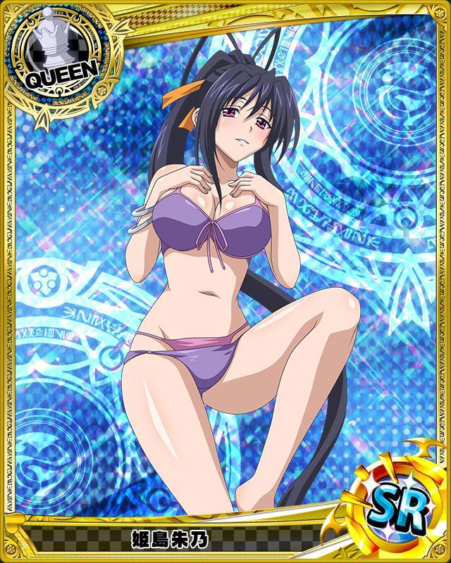 1girl, artist_request, bikini, black_hair, blue_background, bracelet, breasts, card_(medium)