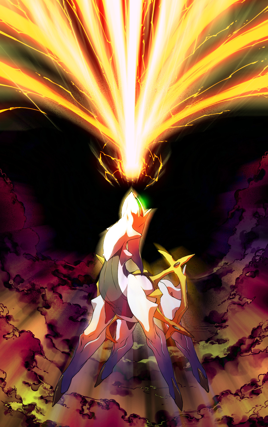 akezu, arceus, clouds, epic, glow, green_eyes, judgement, pokemon
