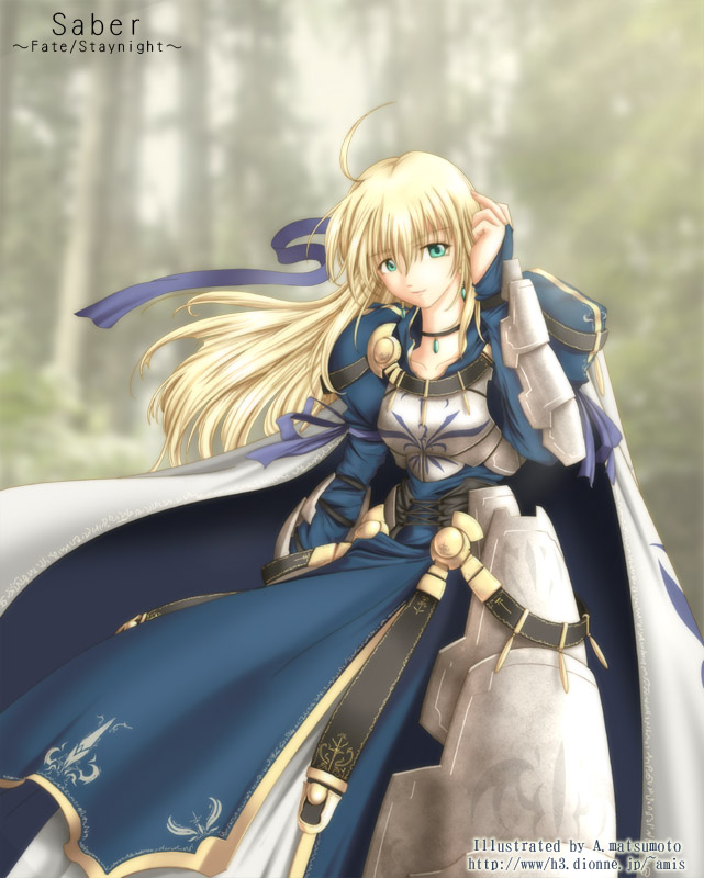 1girl, akatsuki_matsumoto, alternate_hairstyle, armor, armored_dress, artist_name, blonde_hair, cape