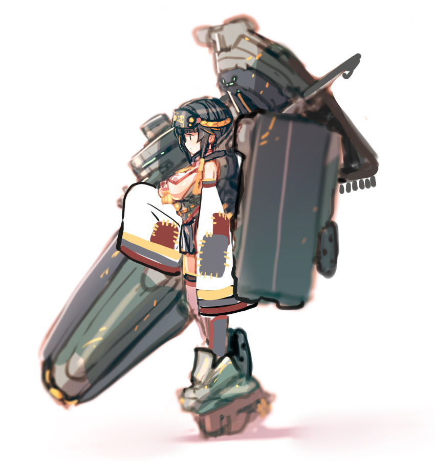 1girl, black_hair, breasts, full_body, highres, kantai_collection, large_breasts, long_sleeves