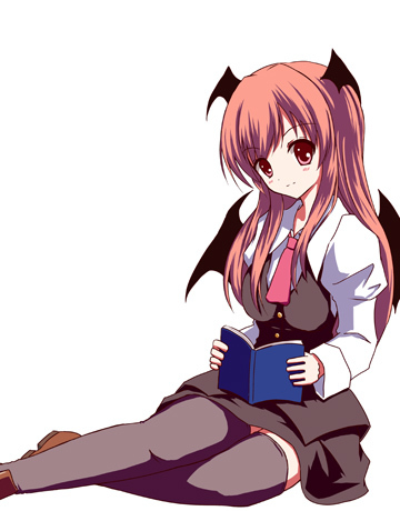 book, head_wings, headwings, koakuma, kuroi_hitsuji, lowres, thigh-highs, thighhighs, touhou, wings, zettai_ryouiki