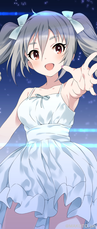 blush, dress, grey_hair, idolmaster, idolmaster_cinderella_girls, kanzaki_ranko, long_hair, mizuki_makoto, red_yes, twintails