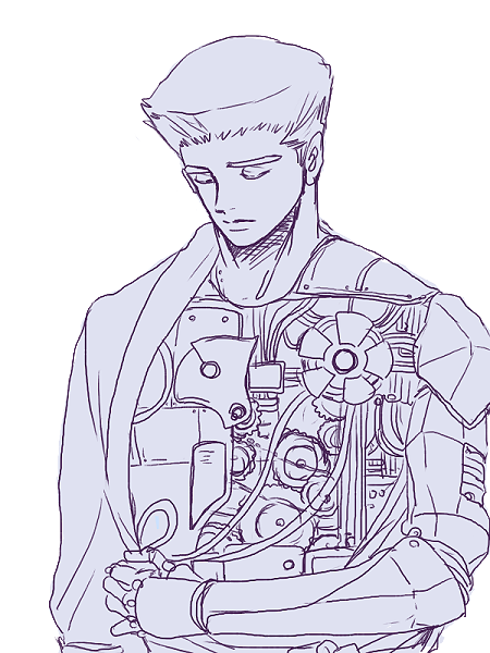 1boy, closed_eyes, cybernetic_parts, cyborg, gloves, japanese_clothes, monochrome, ninjago
