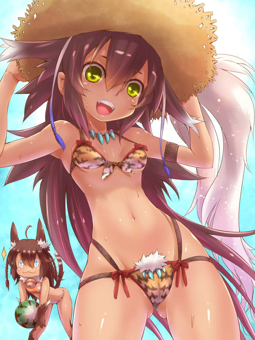 2girls, :3, absurdres, ahoge, animal_ears, aqua_eyes, armlet, bell