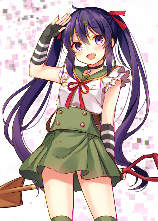 1girl, :d, choker, ebisuzawa_kurumi, fang, fingerless_gloves, gakkou_gurashi!, gloves