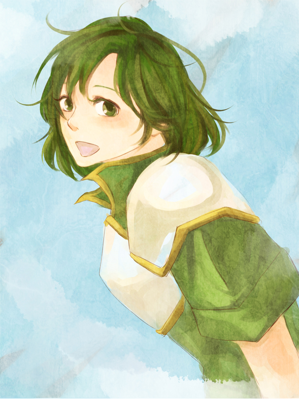 1girl, armor, fire_emblem, fire_emblem:_thracia_776, green_eyes, green_hair, karin_(fire_emblem), open_mouth