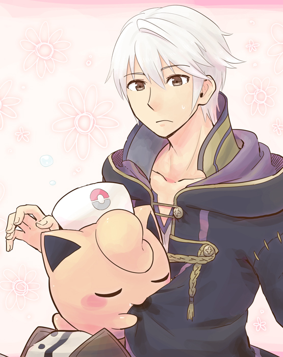 1boy, balloon_(pokemon), bangs, biting_clothes, blush, blush_stickers, brown_eyes, cat_ears