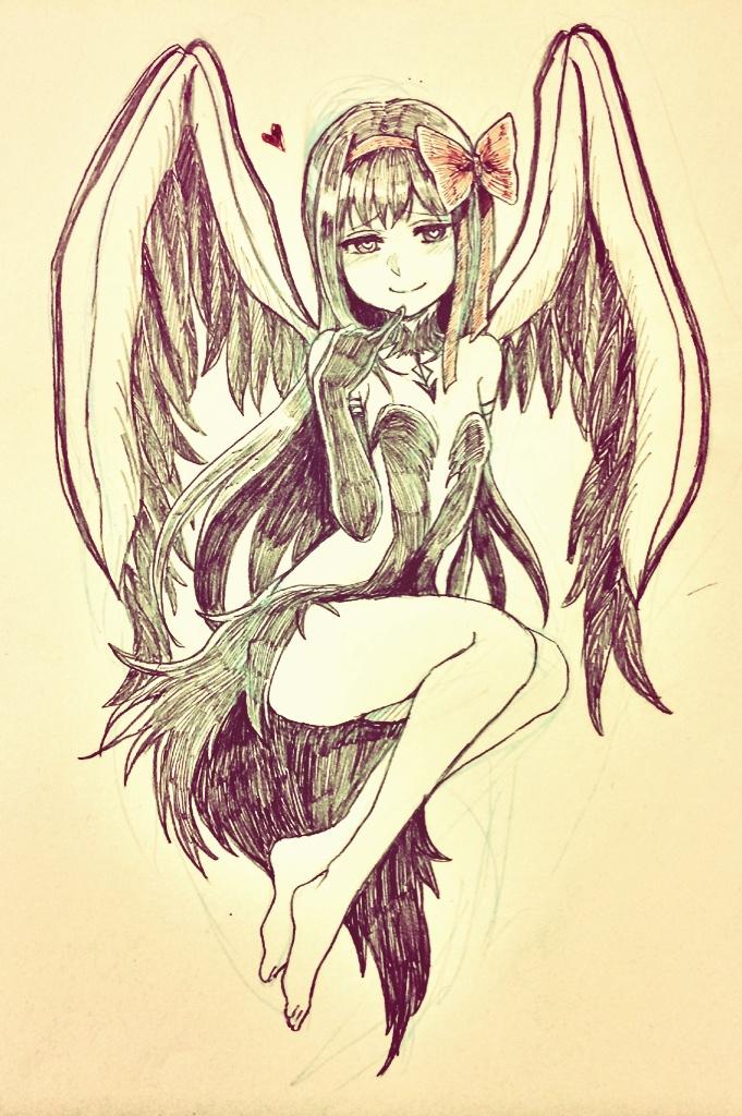 1girl, aebj, akemi_homura, akuma_homura, bare_shoulders, barefoot, black_dress, black_gloves