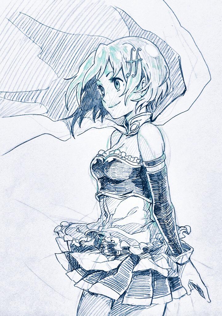 1girl, aebj, blue_hair, cape, gloves, hair_ornament, hairclip, magical_girl