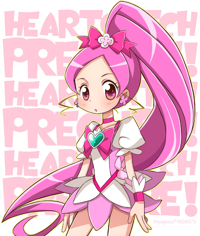 1girl, :o, blush, copyright_name, cure_blossom, hanasaki_tsubomi, heart, heartcatch_precure!